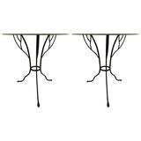 Pair of French Mid-Century Wrought Iron Side Tables in the Style of Giacometti