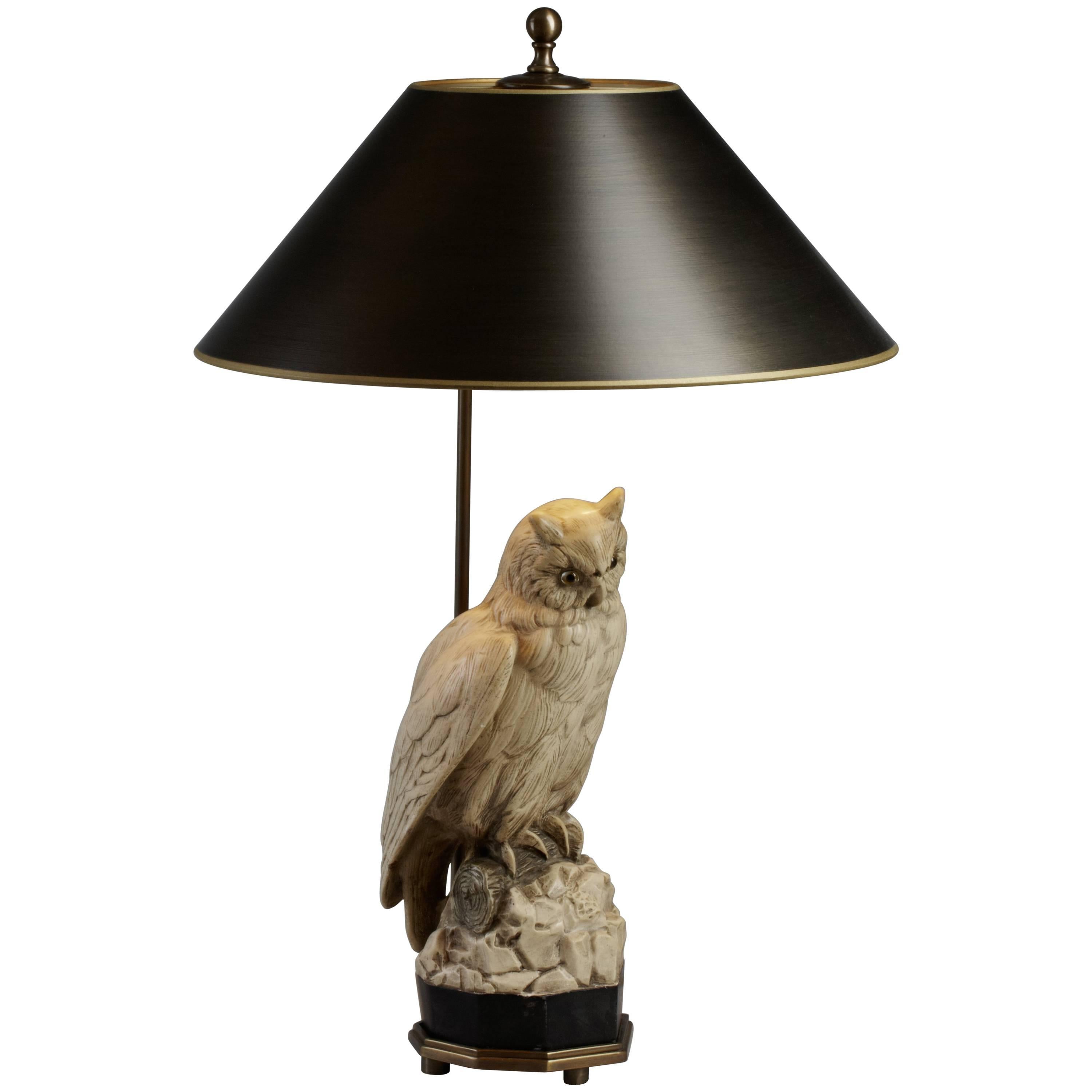 Ceramic Owl Mounted as a Table Lamp For Sale