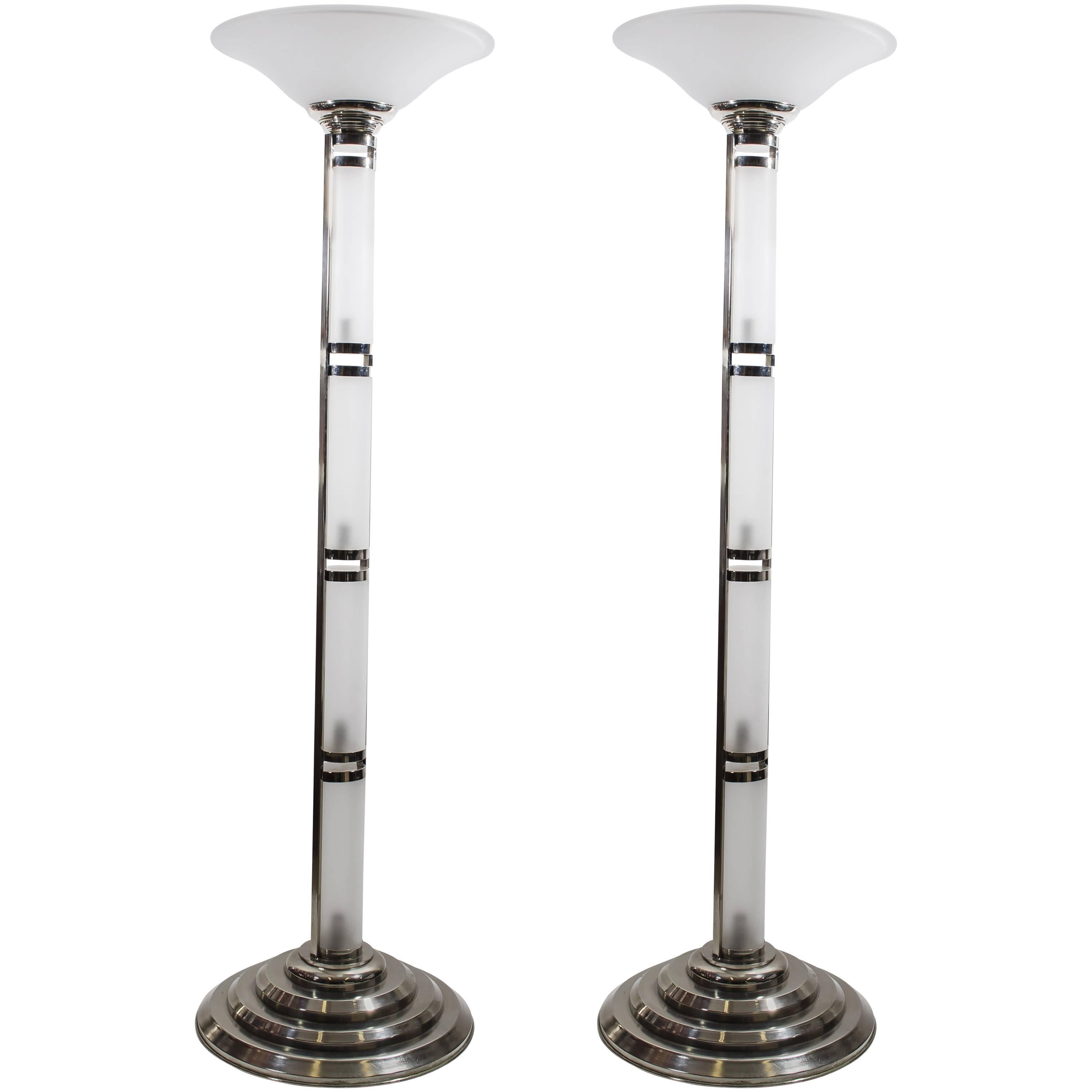 Pair of Murano Glass Floor Lamps For Sale