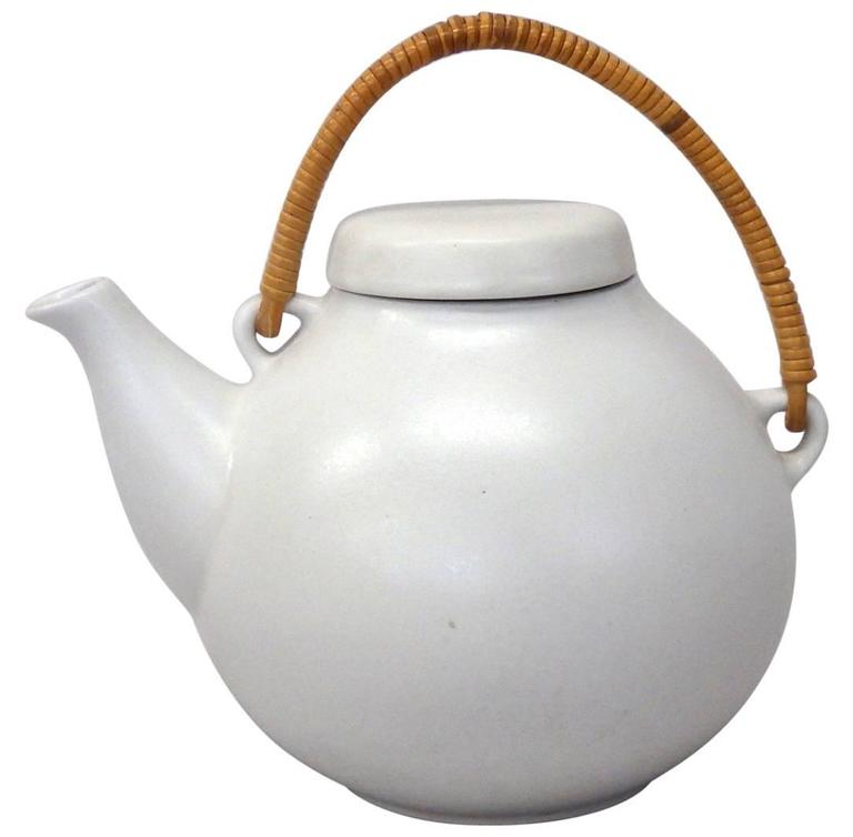 Matte White Pottery Modernist Teapot Arabia Finland at 1stdibs