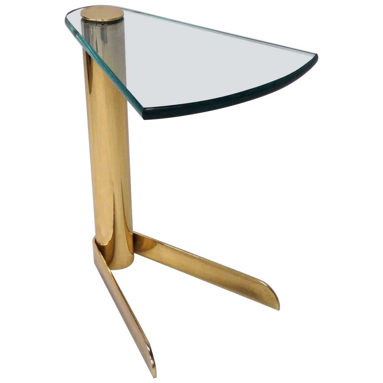 Pace Glass Wedge on Brass Occasional Table