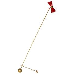 Mid-Century Modern Italian Brass and Red Floor Lamp by Stilnovo or Arredoluce 2