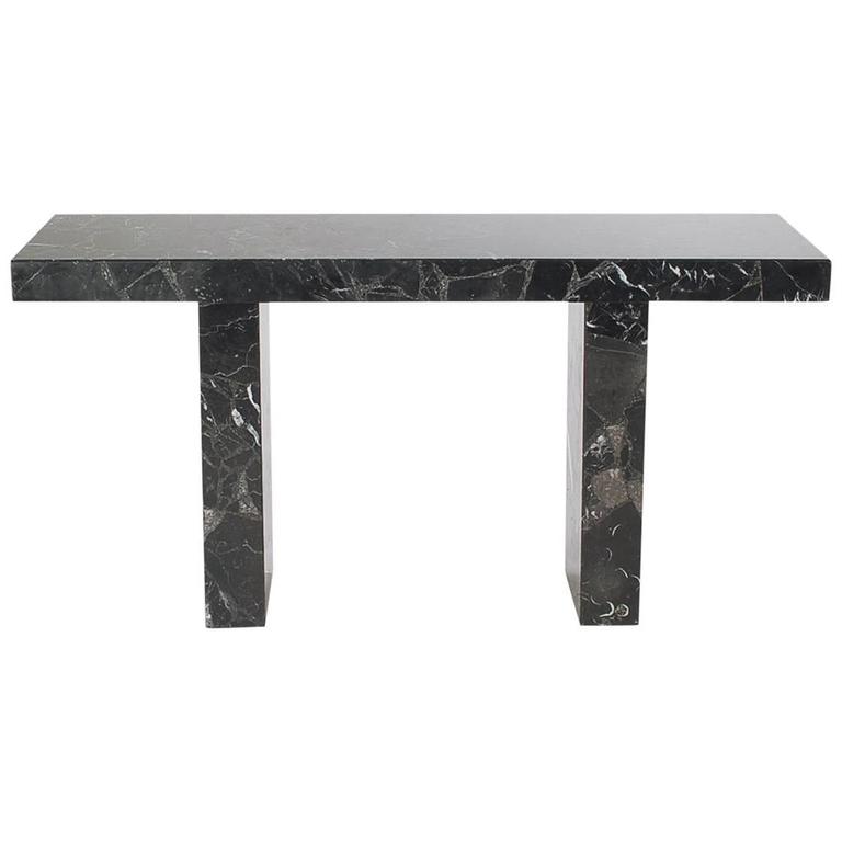 Mid Century Modern Black Marble Console Desk Or Sofa Table After Mid Century Modern Black Marble Console Desk Or Sofa Table After Karl Springer For