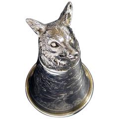 Antique Continental Sterling Silver Fox Head Stirrup Cup