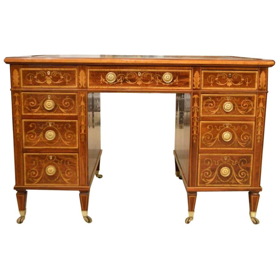 Fine Quality Marquetry and Pen-Work Inlaid Sheraton Revival Antique Writing Desk