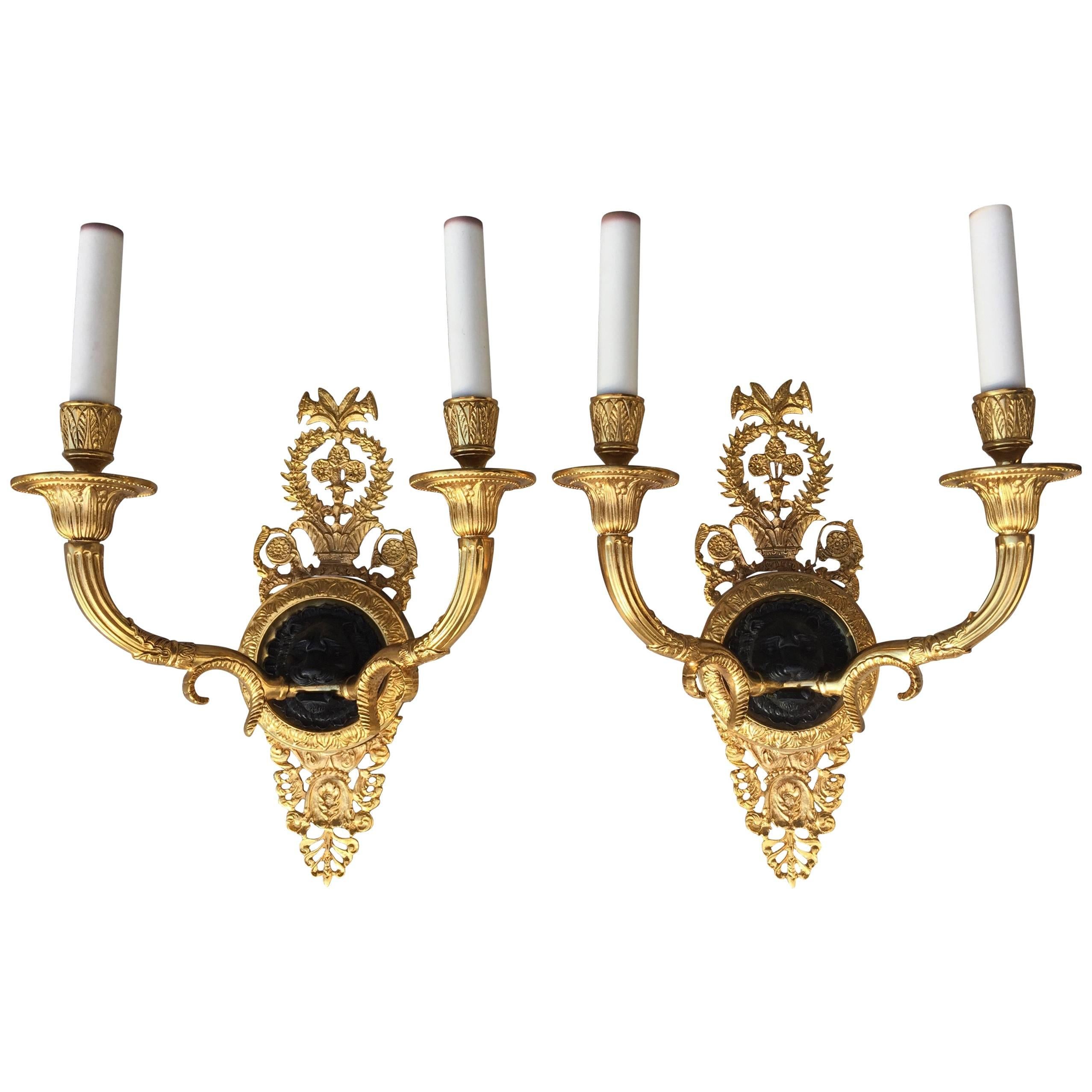 Pair of Empire Style Gilt Wall Sconces