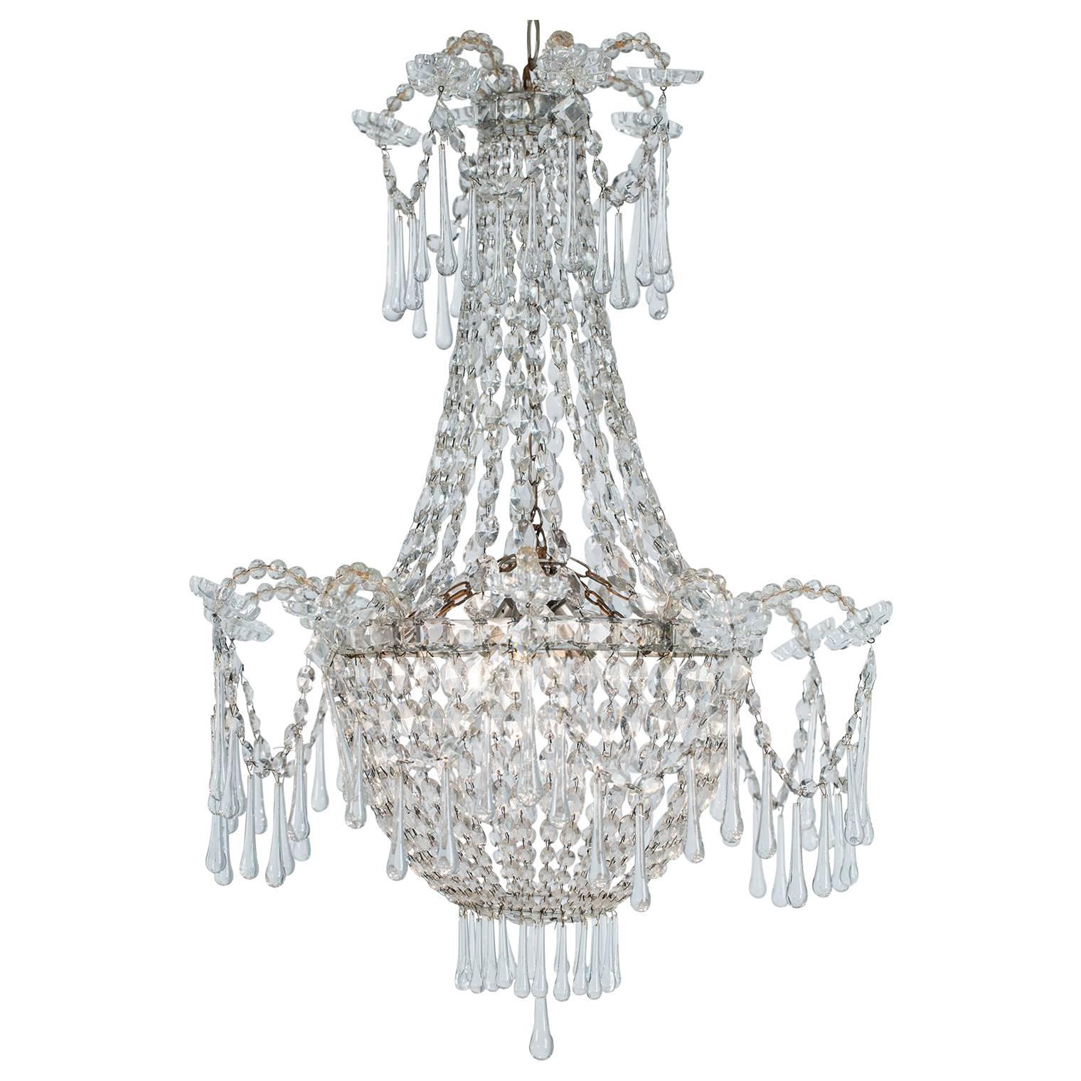 French, Late 19th Century, Crystal Chandelier with Three Inner Lights