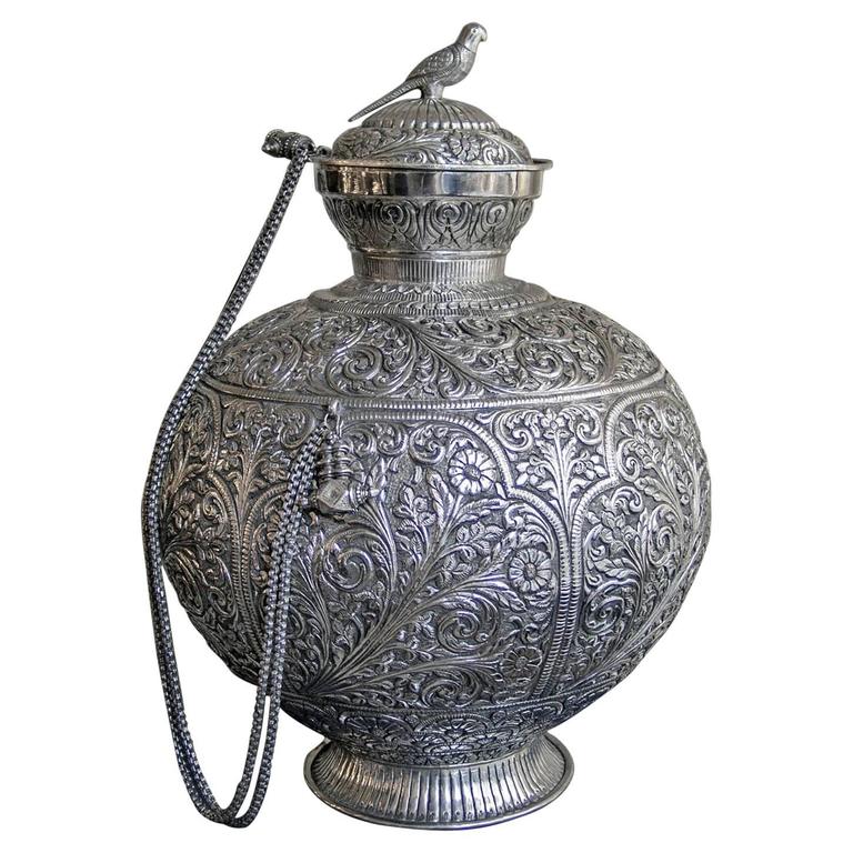 Large Indian Antique Silver Ginger Jar For Sale at 1stDibs