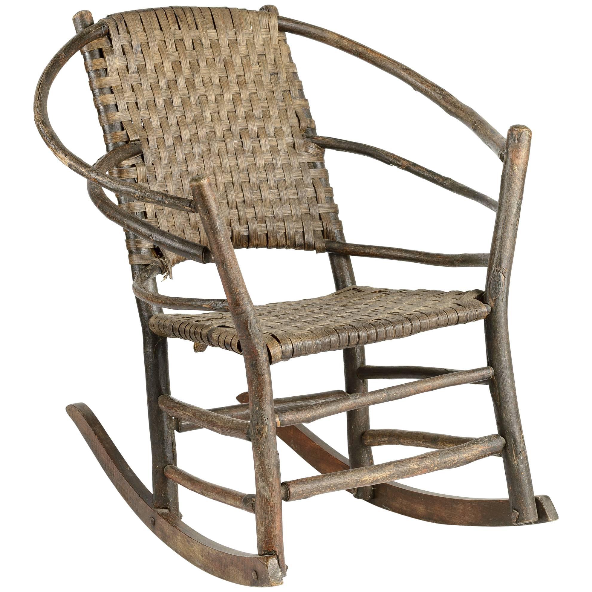 American Adirondack Hickory Rocker with Woven Back and Seat
