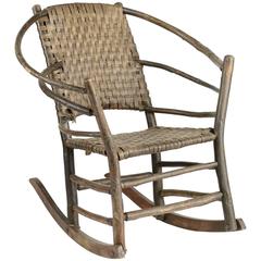 American Adirondack Hickory Rocker avec dossier et siège tissés