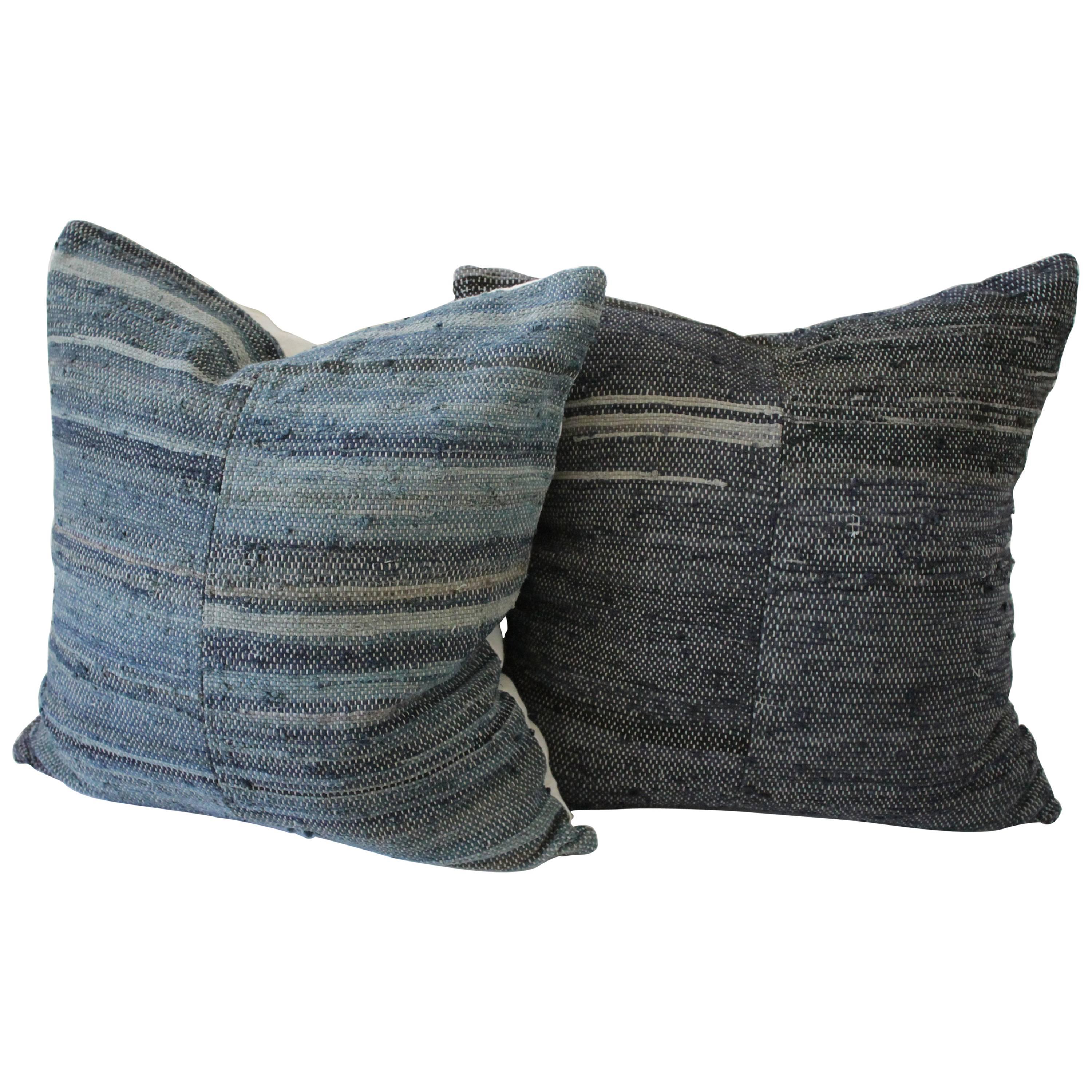 One of a Kind Vintage European Indigo Pillows Pair