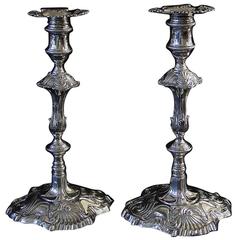 Pair of Antique Georgian Silver Cast Candlesticks