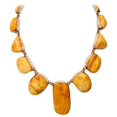 Vintage Sterling Silver and Butterscotch Amber Nugget Necklace