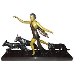 Art Deco Sculpture of a Woman with Three Dogs by A. Delatour 5