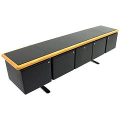 Warren Platner Black Leather Floating Sideboard with Chrome Legs Knoll Int