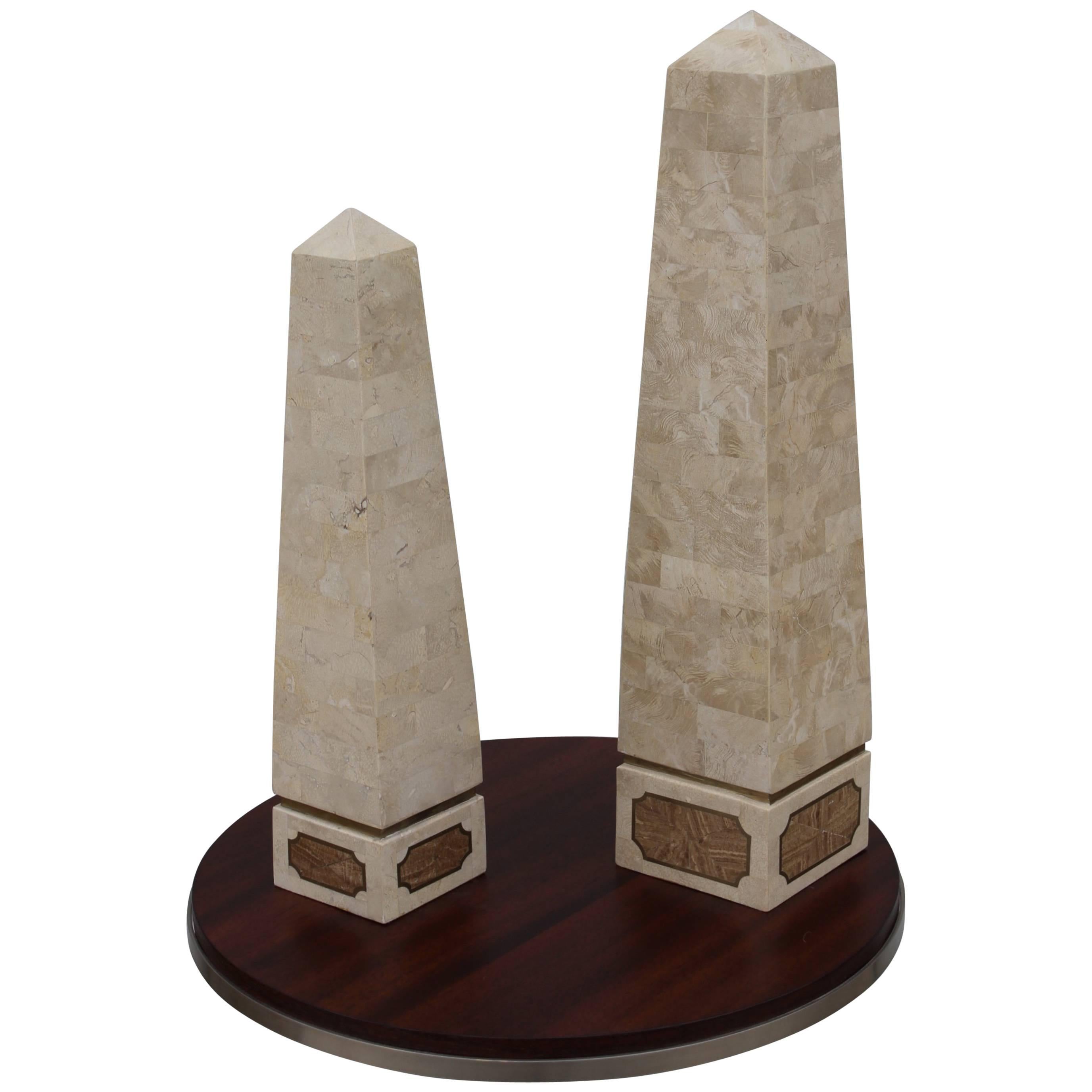 1970s Maitland Smith Style Tessellated Stone Obelisks