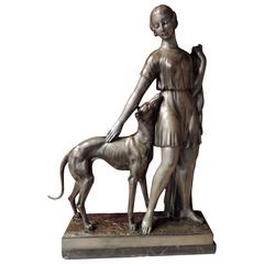 Grand Art Deco Sculpture of a Woman and Greyhound by I. Gallo 4