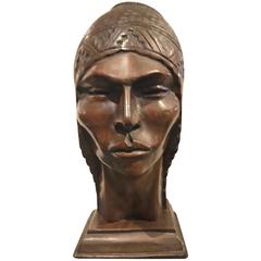 Xotic Indian Art Deco Sculpted Head in Wood by Silva