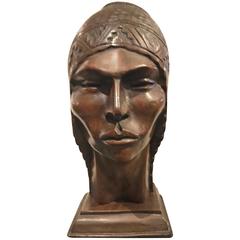 Xotic Indian Art Deco Sculpted Head in Wood by Silva