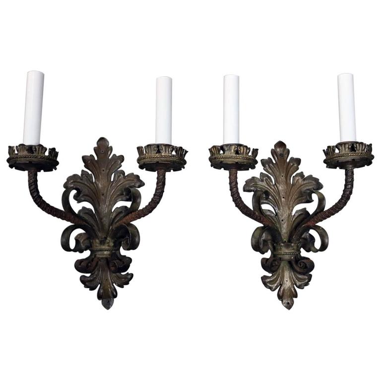 Pair of Oversized Antique Spanish Wrought Iron Two-Light ... Pair of Oversized Antique Spanish Wrought Iron Two-Light ... on Wrought Iron Wall Sconces id=48100