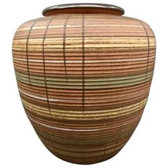 Mid century Handmade Hand-Painted Earth Tones Vase,  1950