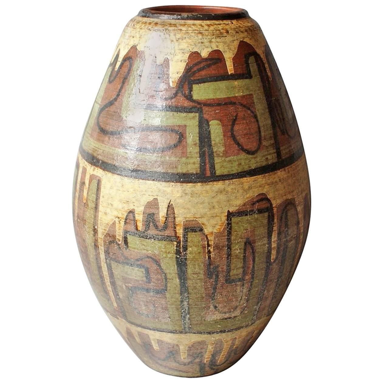 Early Handmade Hand Glazed Mountains Vase Southwest, 1925