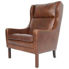 Møgensen Style High Back Leather Lounge Chair