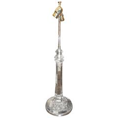 English Cut Crystal Columnar Lamp with Silver Base Detail