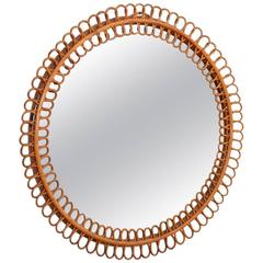 Rattan Wall Mirror, Italy, 1970s 9