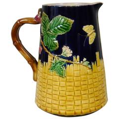 19th Victorian Majolica Butterfly and Blackberries Pitcher Brownfield