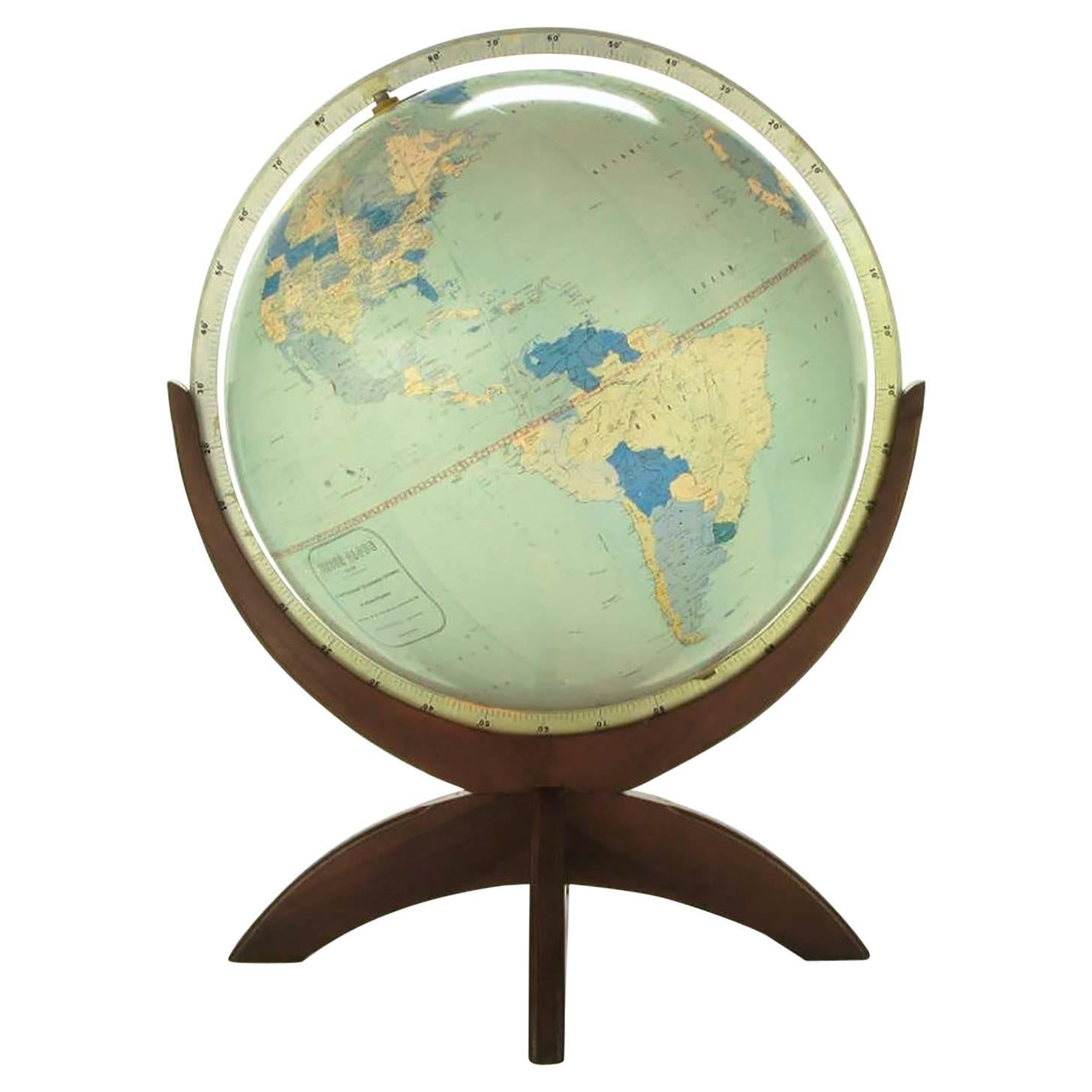 43" Tall Illuminated 1950s Globe With Mahogany Base