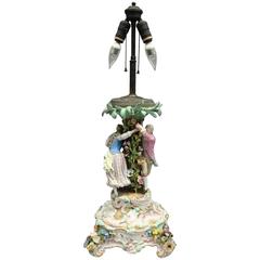 Antique Meissen Porcelain Figural Lamp Base and Stand, Late 19th Century