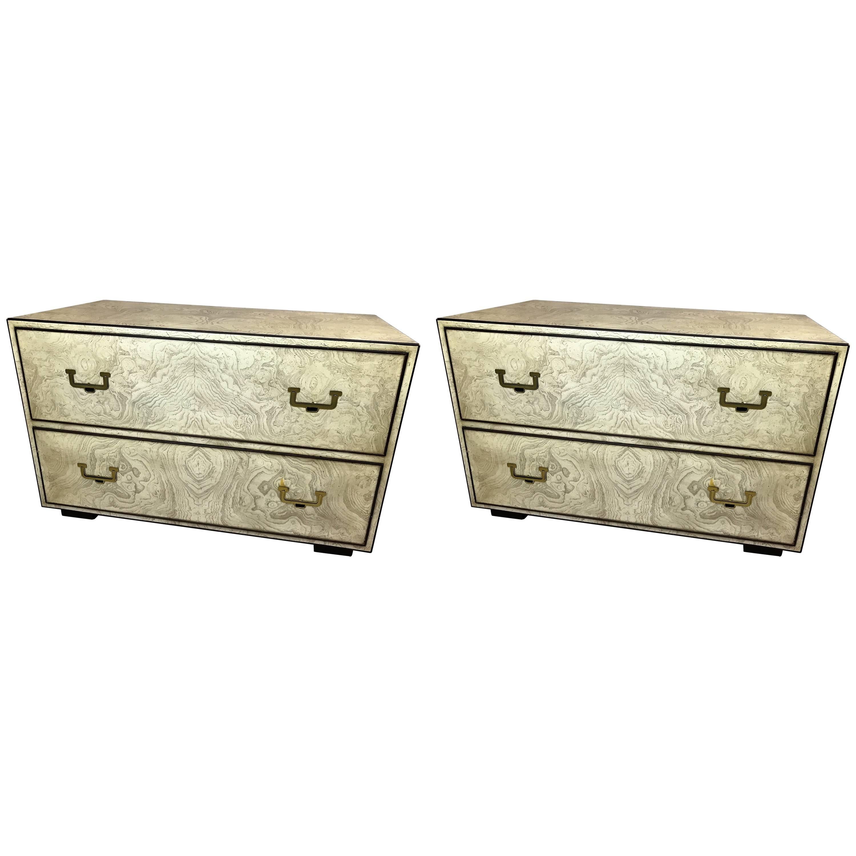 Pair of 20th Century John Widdicomb Burl and Brass Chests For Sale