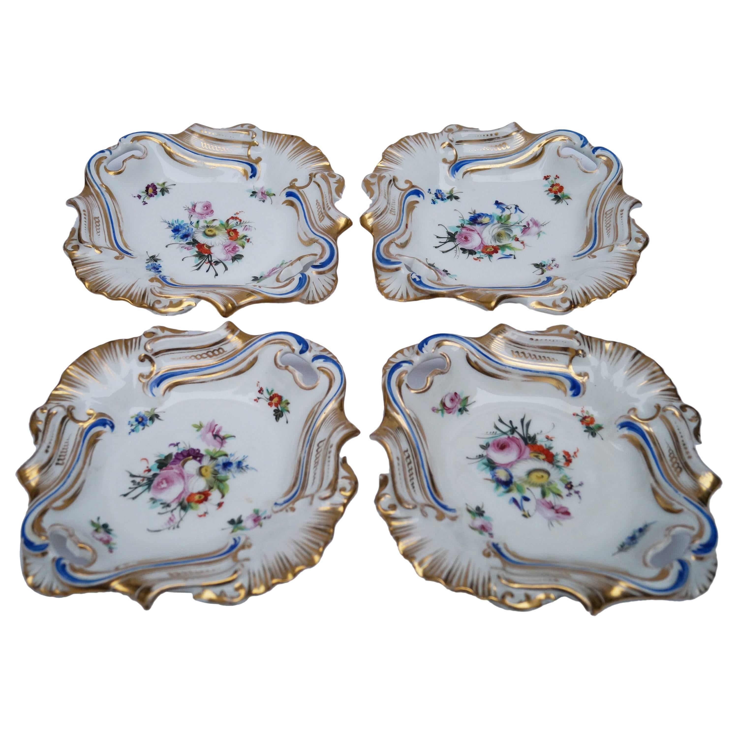 Four Antique Old Paris Hand-Painted Serving Dishes, France, 1850-1880 For Sale