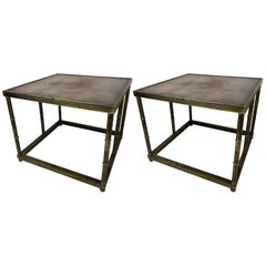 Pair of Mastercraft Mid-Century Burl and Brass Side Tables