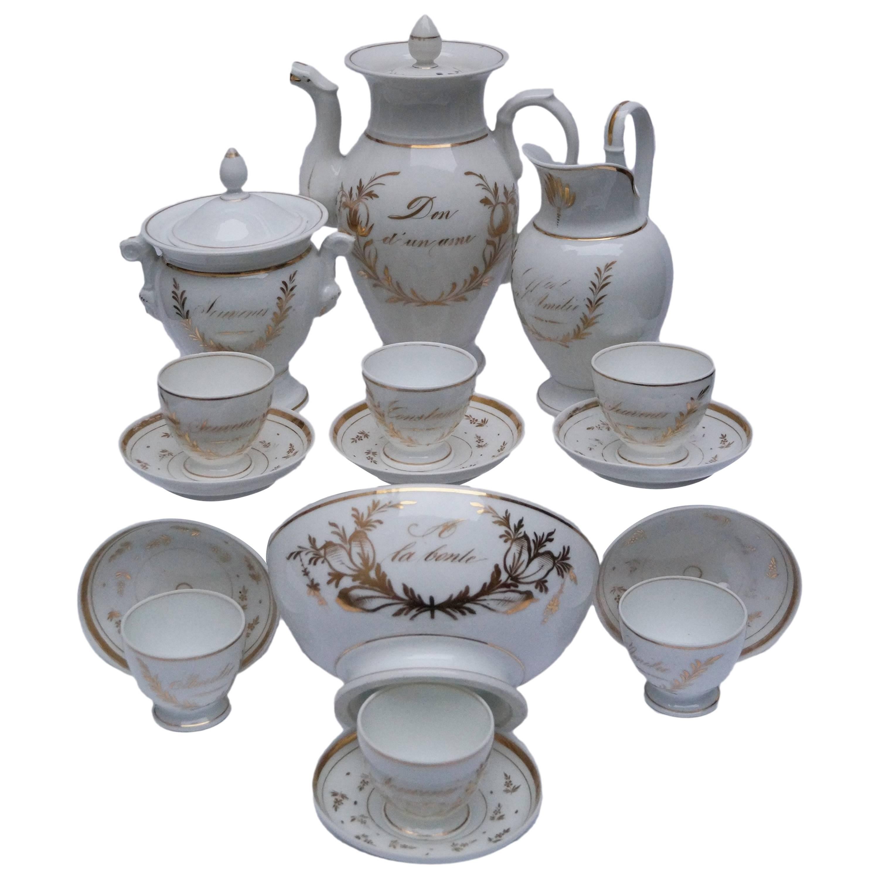 Old Paris Coffee Service with Text, France, 1850-1880 For Sale