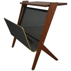 Danish Teak and Wire Mesh Magazine or Newspaper End Table