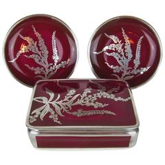 Vintage Manfred Veyhl Silver Overlay Vanity or Smoking Set in Thomas Ivory Porcelain