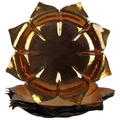 American Arts & Crafts Copper Lotus Form Dish Set of Six by Marie Zimmerman