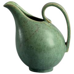 Stoneware Pitcher with Green Glaze by Arne Bang, Denmark, 1930s