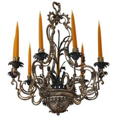 Small Silvered Iron and Tole Chandelier in the Manner of Bagues