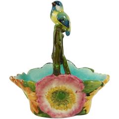 Majolica Flowers Basket with Bird Jerome Massier Fils