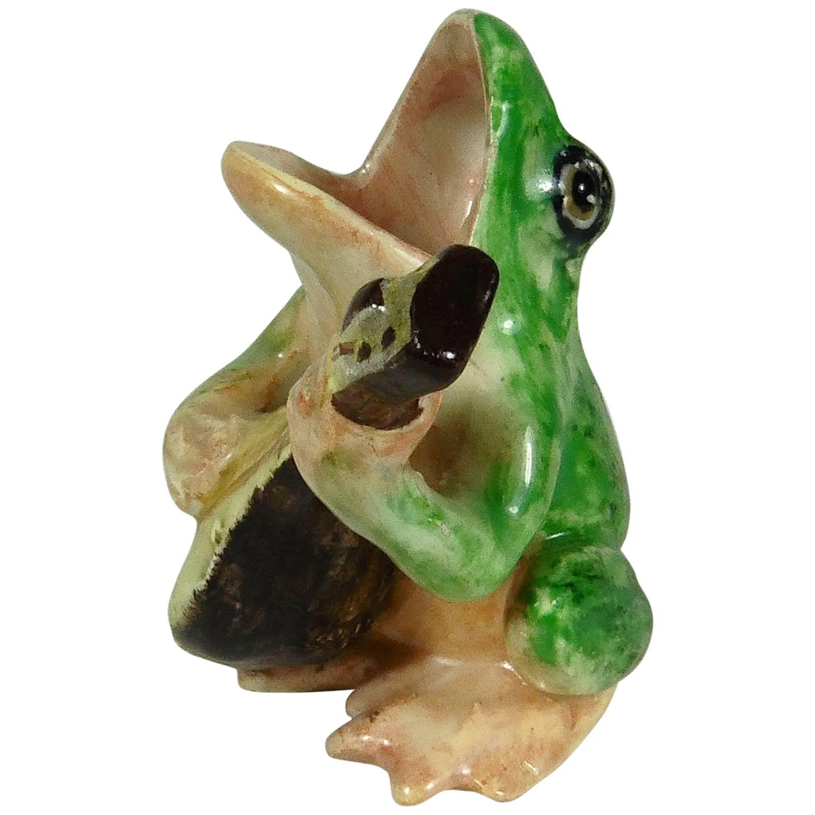 Majolica Frog with Mandolin Massier, circa 1900