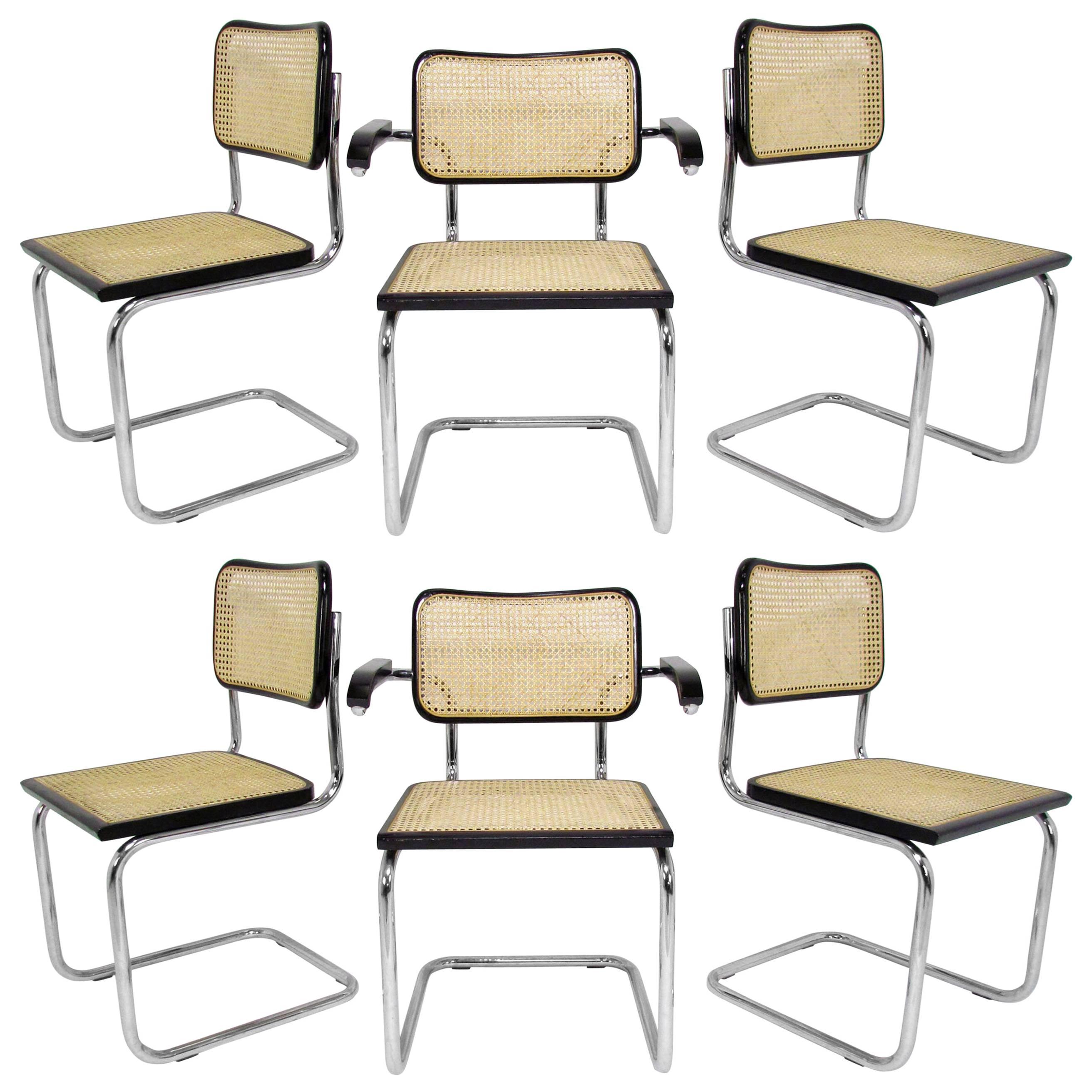Set of Six Marcel Breuer Cesca Chairs, Made in Italy