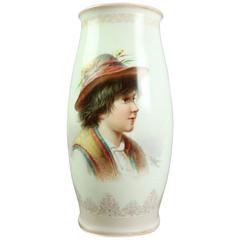 Antique Baccarat School Opaline Portrait Vase Hand Painted by Joseph Ahne