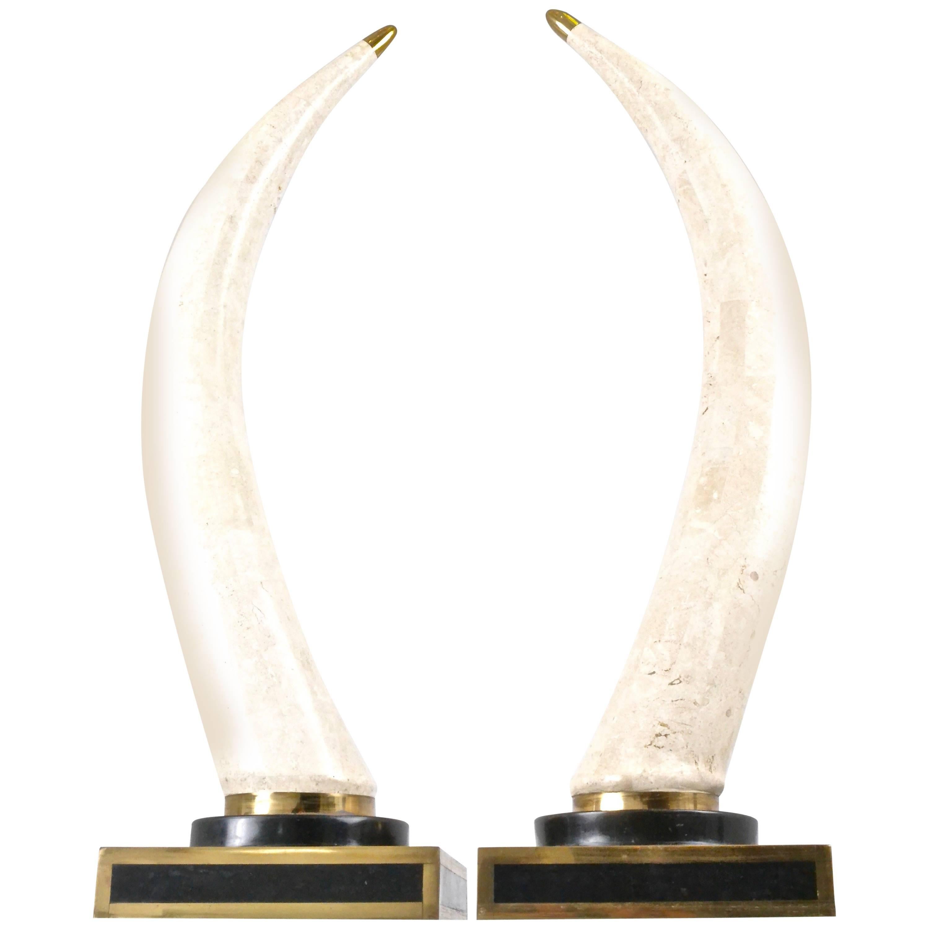 Pair of Maitland Smith Marble Tusks
