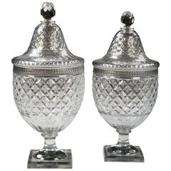 Pair of Voneche Cut Glass Bombonieres or Covered Urns 1