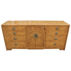 Vintage Impressive Burl and Brass Modern 12-Drawer Dresser