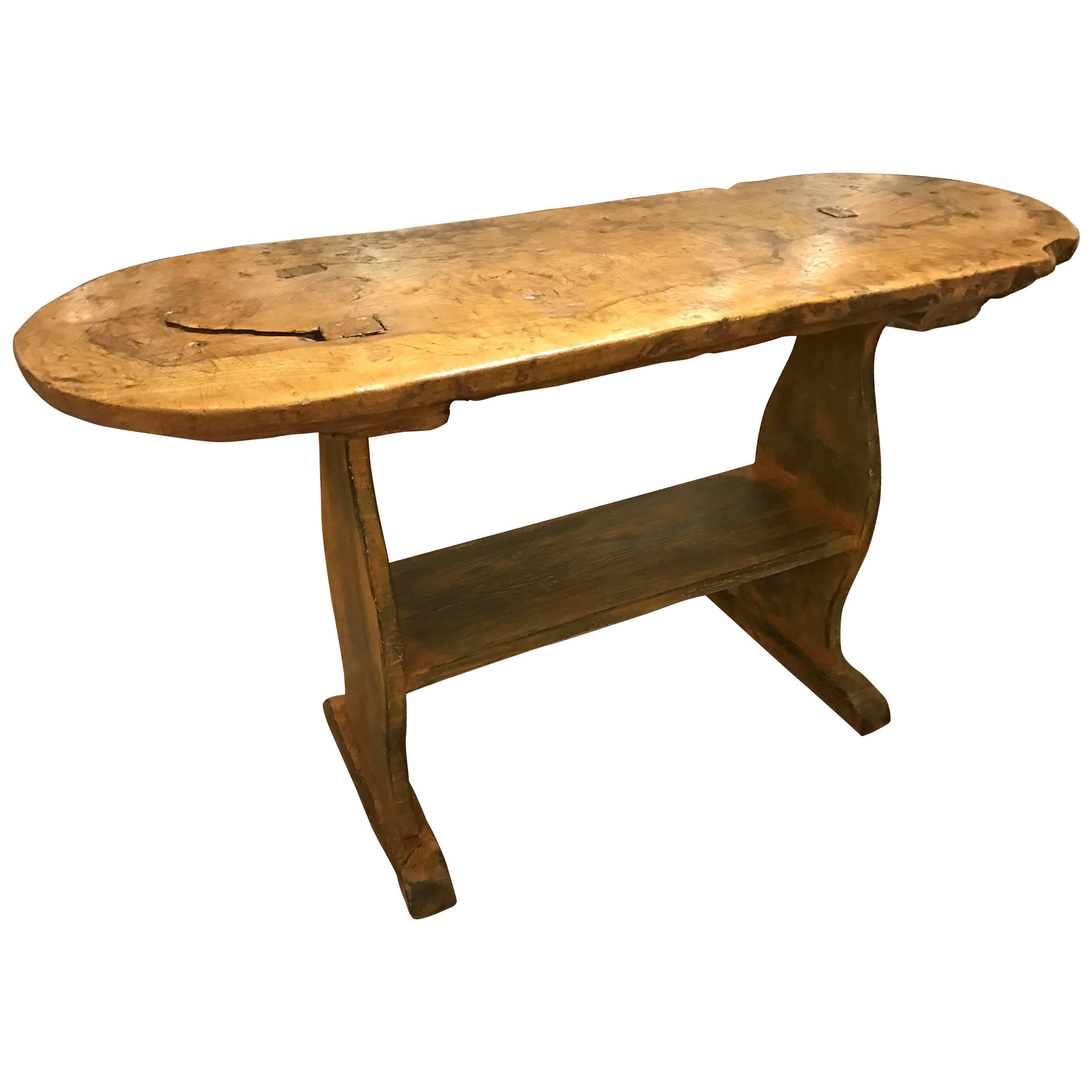 Early 19th Century Rustic “Basque” Oval Trestle Table or Console