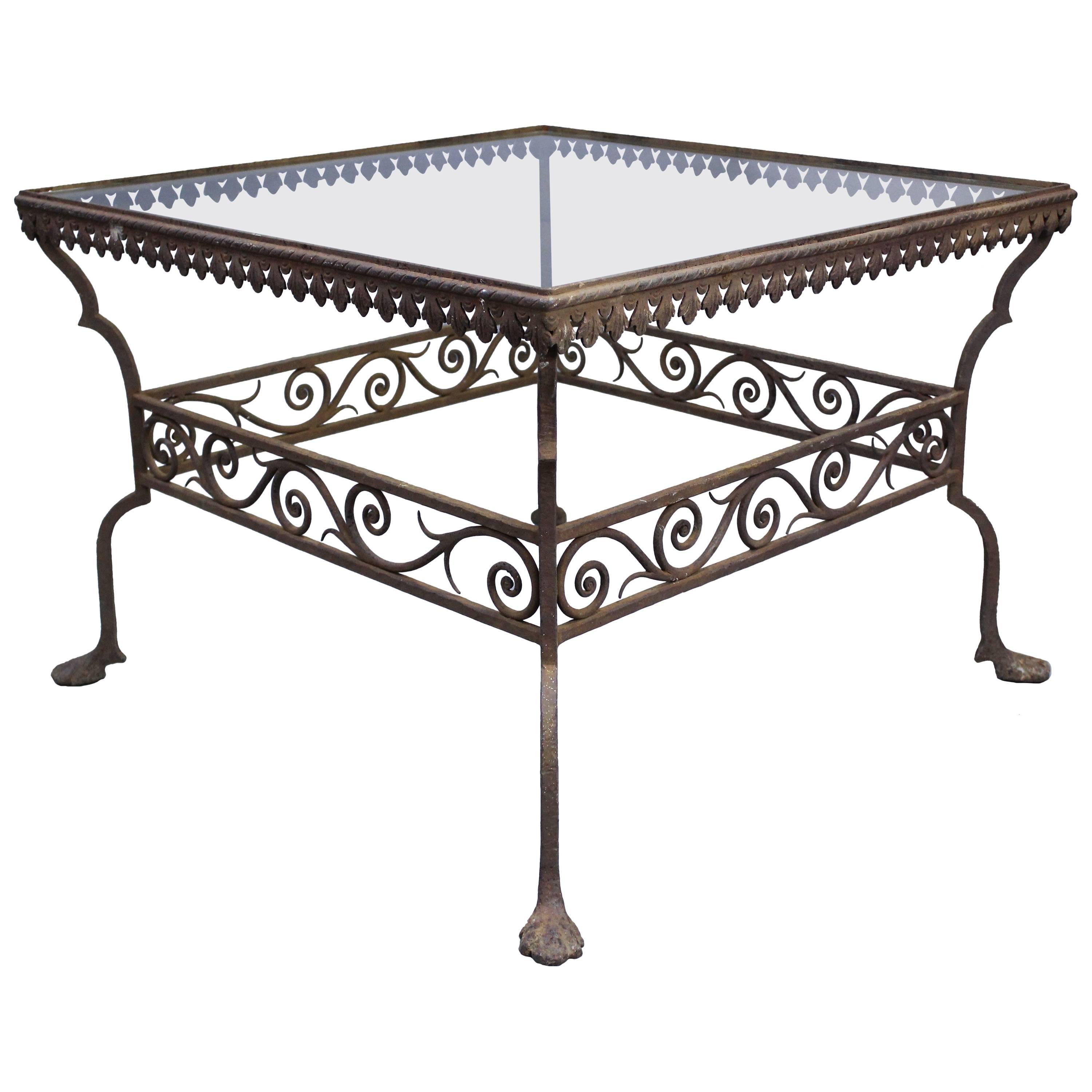1920s Iron Coffee Table with Beautiful Scroll Details
